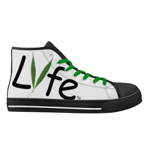 Lyfe Custom Men's White/Black/Black Rubber High Top Canvas Shoes (Green Laces) - Image 5